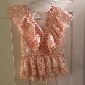 SAYLOR Blush Lace Ruffle Blouse
